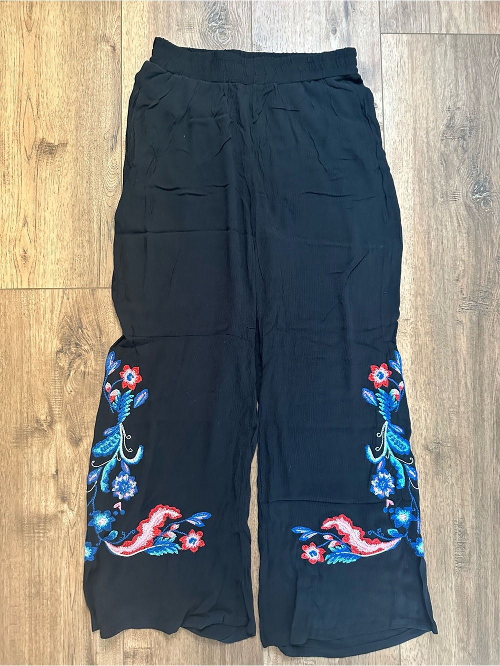 NWT!‎ Curations Gauze Pants, Wide Leg, Embroidered, Floral, Boho, Flowy, M